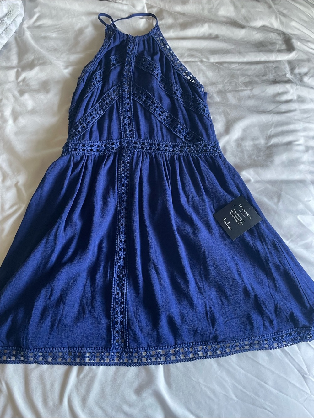 Lulu's Navy Crochet lace Mini Dress - Picture 3 of 6